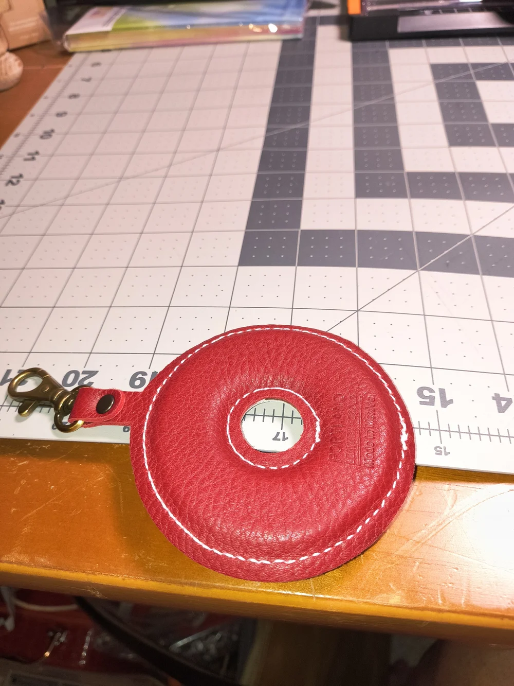 Portland Leather Red and White Donut Keychain Charm